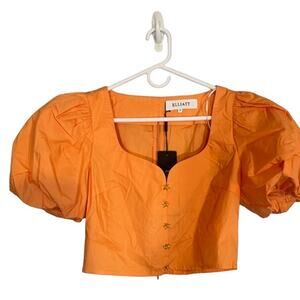 Elliatt Orange Mango Zipper Back Puff Sleeve Starfish Detail Crop Top Women Sz S